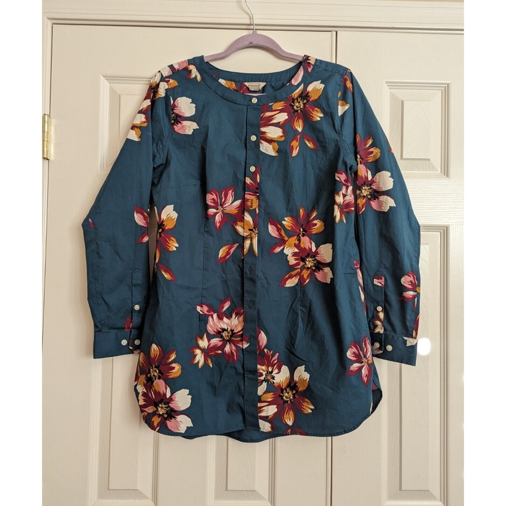 Duluth Trading Top Shirt Womens Medium Green Floral Button Long Sleeve Casual